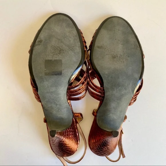 Anthropologie 8/9 Copper Snake Print Leather Heels - Picture 7 of 8
